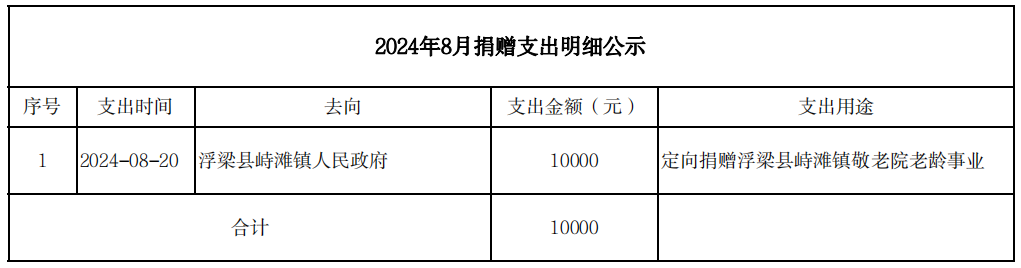 2024年8月捐赠支出明细公示